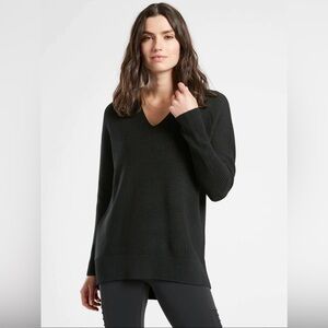 Athleta Black‎ Chunky Knit Oversized Hanover V-Neck Sweater Cozy Merino Wool